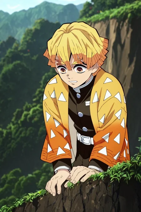 score_9, score_8_up, score_7_up, score_6_up, score_5_up, score_4_up, BREAK source_anime, anime screencap, , , , , depth of field, 1boy, solo, male focus, <lora:zenitsu_agatsuma_pony:0.86>, zenitsu_agatsuma, , demon slayer uniform, , cliff, , <lora:sdxl_lightning_8step_lora:1>