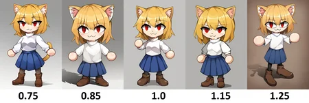 score_9, score_7_up, source_anime, masterpiece, best quality, detailed, perfect, perfection, aesthetic, absurd, detailed, KaliningradG,
illustration showing necoarc,
1girl, blonde hair, red eyes, slit pupils, cat ears, :3, chibi,
turtleneck, white shirt, blue skirt, pleated skirt, pantyhose, brown footwear
full body, standing, dynamic pose
