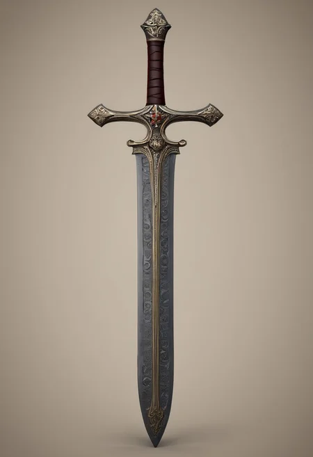 (medieval_sword:1.4), (engraved_blade:1.5) with Latin_inscriptions, (cross_design:1.4) in the shape of a crucifix, leather_wrapped_handle, handmade_design, medieval_engravingultra_detailed_texture, PBR_material, , 8k,