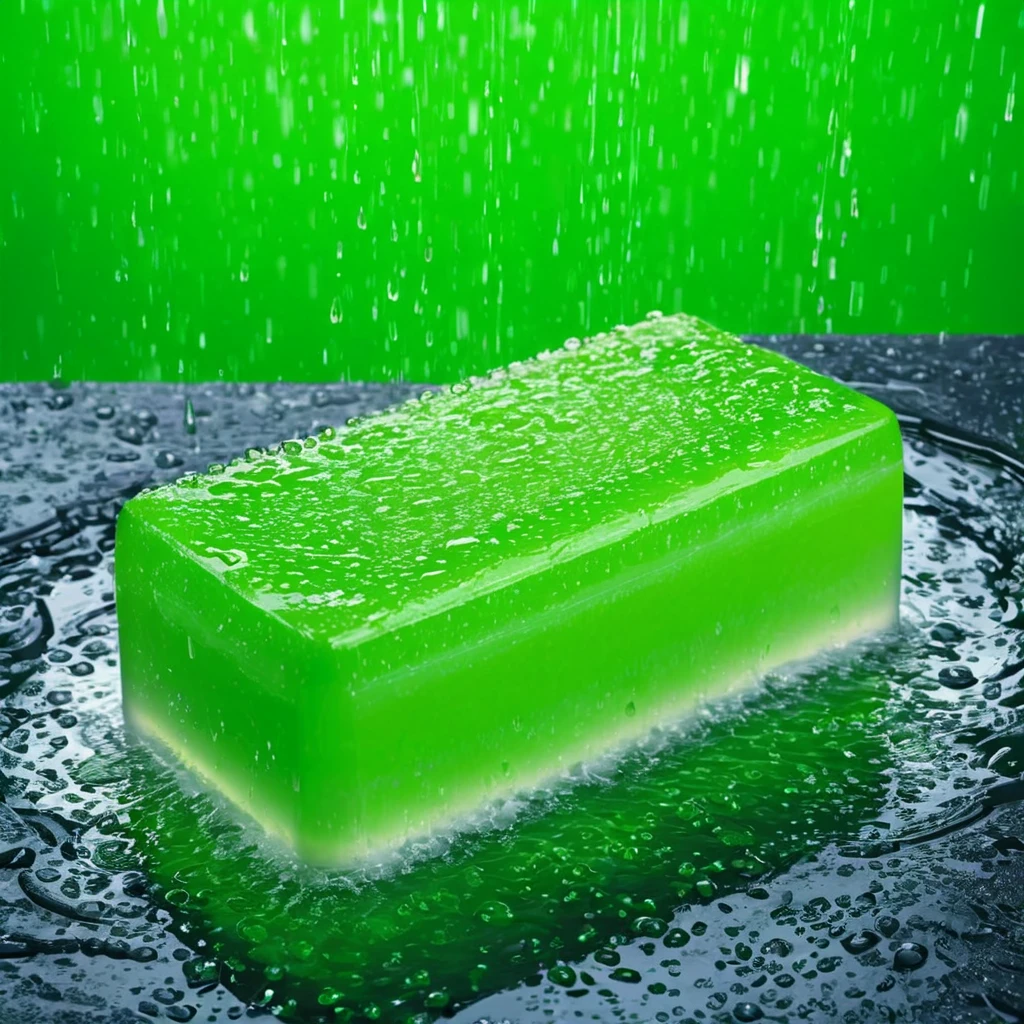 (soap showcase) <lora:57_soap_showcase:1.1>
Lime background,
high quality, professional, highres, amazing, dramatic,
(Futuristic cityscape and neon lights and rain:0.5),
