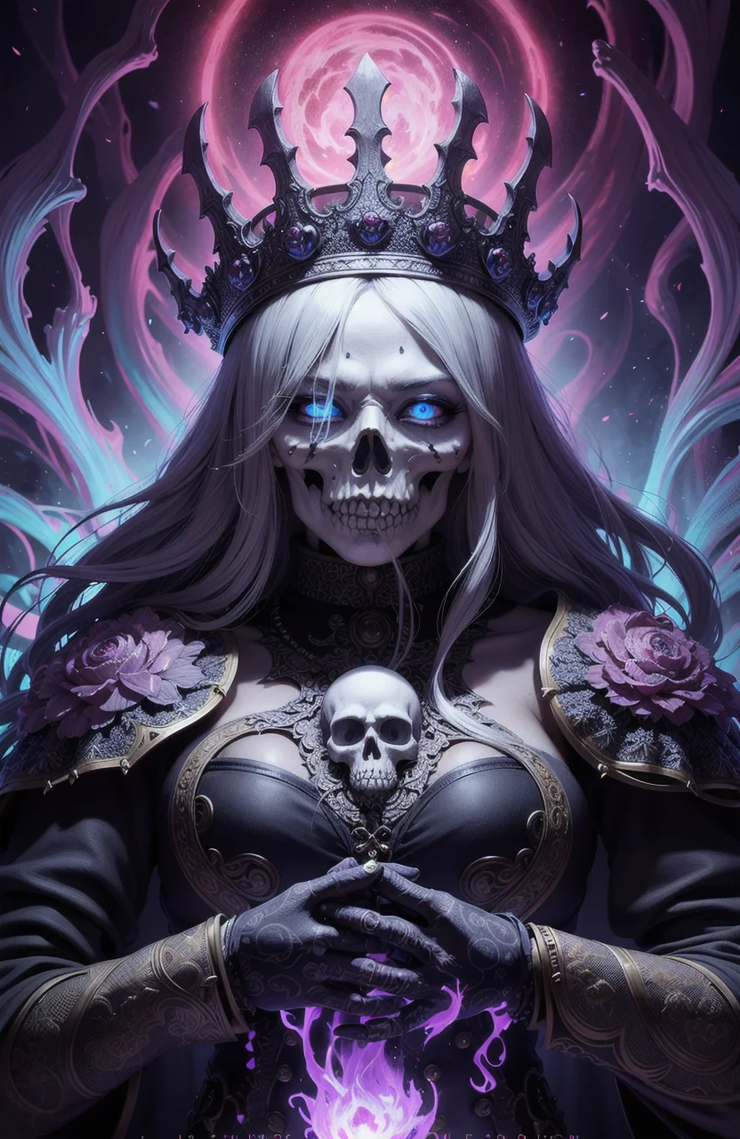 skull demon king concept art portrait by Casey Weldon, Olga Kvasha, Miho Hirano, hyperdetailed intricately detailed gothic art trending on Artstation triadic colors Unreal Engine 5 detailed matte painting, deep color, fantastical, intricate detail, splash screen, complementary colors, fantasy concept art, 8k resolution, gothic deviantart masterpiece