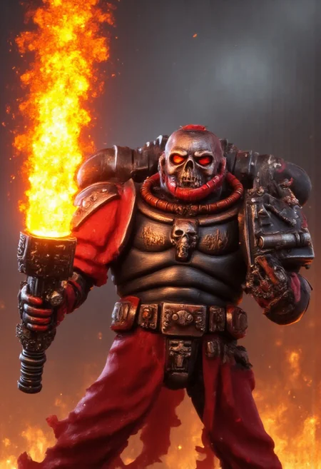 Absurdres, score_9_up, source: Games Workshop, Warhammer 40K, male Legion of the Damned phantom space marine firing a melta, volumetric lighting, project unreal engine, bokeh,