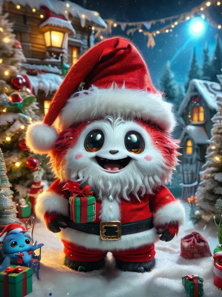 ral-santa, cute monster santa, a cute cartoon animal dressed in a santa outfit, pocket monster <lora:ral-santa-sdxl:1>