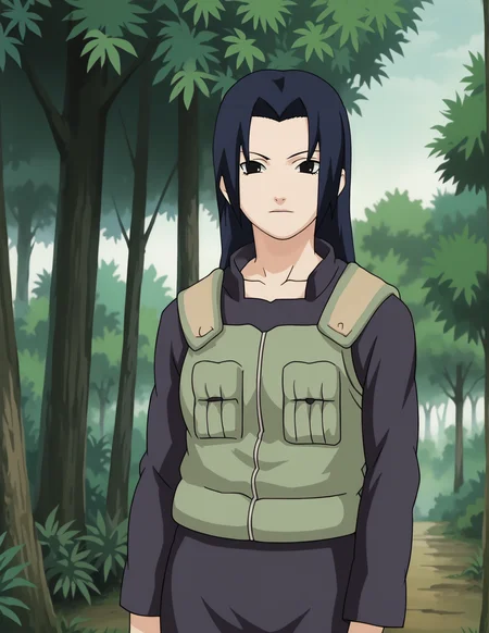 score_9, score_8_up, score_7_up, source_anime,anime screencap,anime coloring, intricate details,
uncensored,
mature female,
mikoto,1girl,long hair,black hair,uchiha mikoto,blue hair,black eyes,
large breasts,
looking at viewer,
green flak jacket,leaf forehead protector,vest,konohagakure symbol,
perfect anatomy,
scenery,outdoors, forest,
<lora:Mikoto_Uchiha:1>, <lora:Leaf_Jonin_Uniform:1>