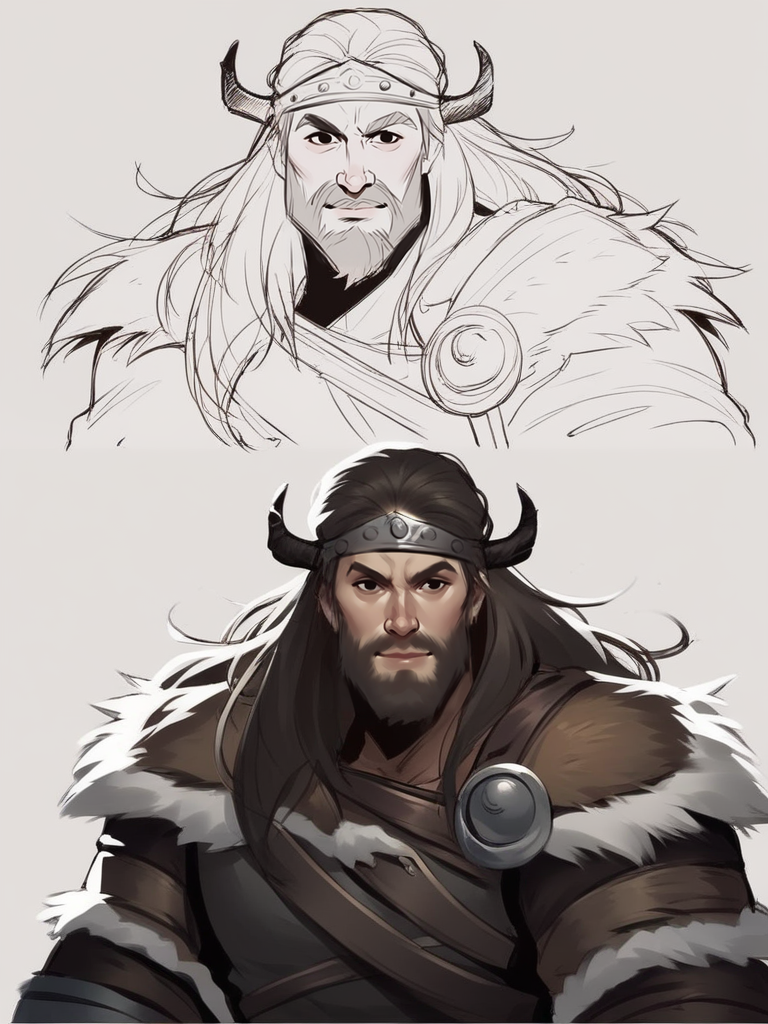score_9, score_8_up, score_7_up, score_6_up, 1boy, viking, warrior, beard, epic pose, shy, sexy, dynamic pose, smile, portrait, long hair, bangs, black eyes, colored clothes,
<lora:StepbyStepColor_concept:0.9>, StepbyStepColor, simple background, coloring, rough lines, sketch, monochrome, color guide, multiple views, flat color, variations, concept art,