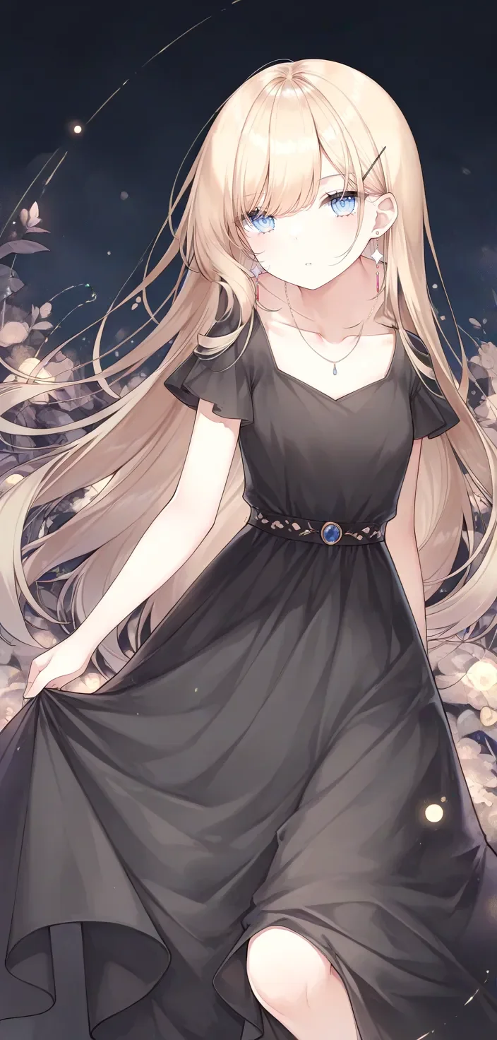 1girl, ayuanlv, blonde hair, collarbone, foot out of frame, jewelry, long dress, necklace, solo, very awa, very aesthetic, masterpiece, best quality, amazing quality, absurdres