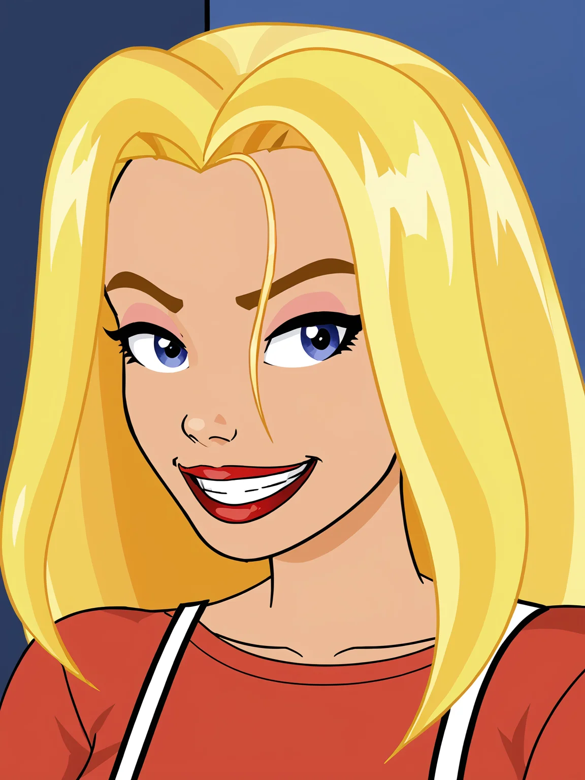 1girl, <lora:Charlie (Pornholio):0.65>, phcharlie, blonde hair, score_7_up, source_cartoon, smile, face, closeup