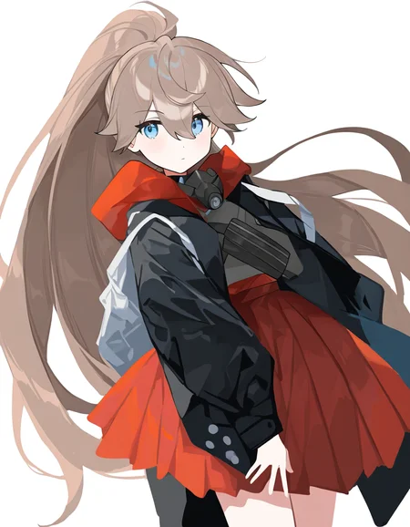 1girl,simple background,white background,looking at viewer,katasi,cowboy shot,jacket,skirt,<lora:katasi-000012:1>,, masterpiece, best quality, very aesthetic, absurdres,newest, incredibly absurdres,