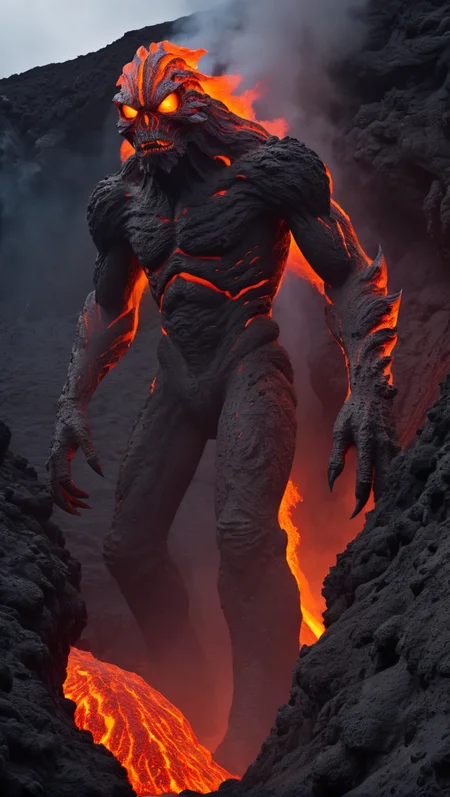 <lora:é²å䏿´¾@å¥å¹»ä¸çXL:1>,Lava Monster, Monster Living in Volcanic Lava Cliffs, Unsettling Atmosphere, Full Body, High Detail, Ultra High Resolution, 32K UHD, Best Quality, Masterpiece,