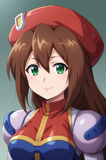 score_9, score_8_up, score_7_up, source anime, prefect lighting, very aesthetic, BREAK, anime coloring,
<lora:iris_mega_man_v1-p6:1>, 1girl, iris \(mega man\), green eyes, brown hair,
irisout, low-tied long hair, beret, red headwear, upper body,
BREAK, looking at viewer, light smile, <lora:susamix010-pony:0.7>
BREAK,