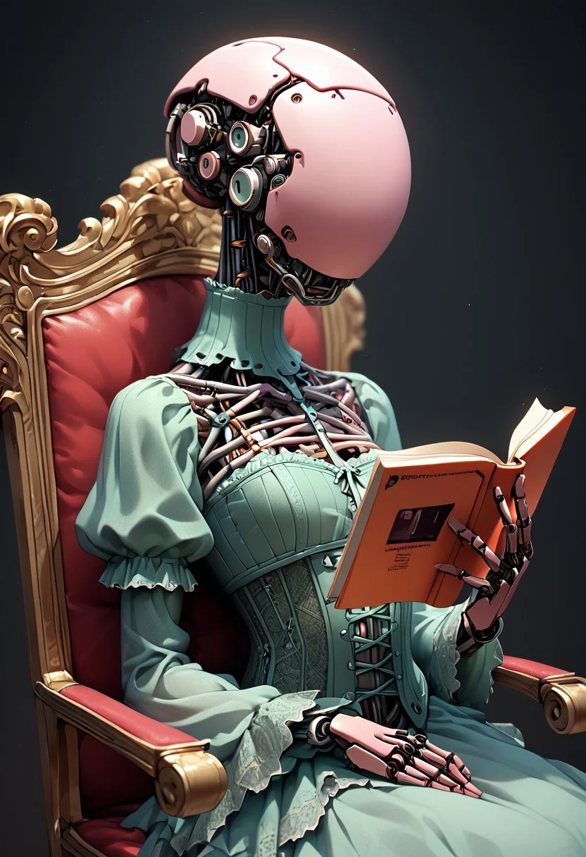 easynegative, source_anime, extremely detailed, score_9, score_8_up, score_7_up, score_6_up, object_head, h3ad, <lora:Insert_Head_Here:1>, phonogram, faceless, object_head, bio mechanical, headless, corset, holding reading, close up, head focus, portrait, no eyes, no mouth, no chin, bedroom background, sitting in chair, detailed background,