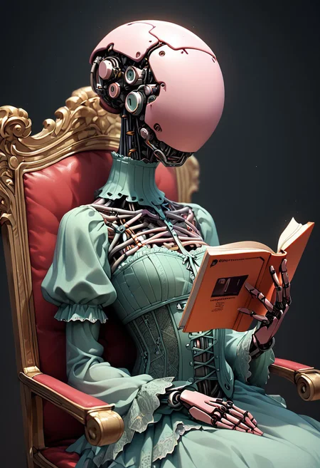 easynegative, source_anime, extremely detailed, score_9, score_8_up, score_7_up, score_6_up, object_head, h3ad, <lora:Insert_Head_Here:1>, phonogram, faceless, object_head, bio mechanical, headless, corset, holding reading, close up, head focus, portrait, no eyes, no mouth, no chin, bedroom background, sitting in chair, detailed background,