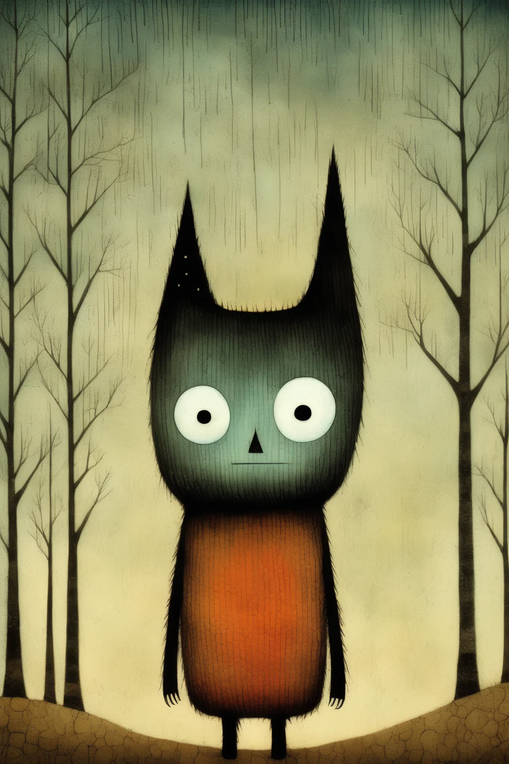 <lora:Tracie Grimwood Style:1>Tracie Grimwood Style - Cute Yokai, in the style of Andy Kehoe, Don Hertzfeldt and Jon Klassen