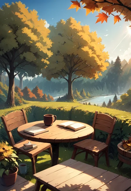 masterpiece,best quality, highly detailed, score_9, score_8_up, score_7_up, score_6_up,source_Anime,<lora:xl_more_art-full_v1:0.8>,
BREAK
<lora:lightXL:0.8>neolight, scenery, table, book, tree, cup, leaf, chair, outdoors, plant, day, sunlight