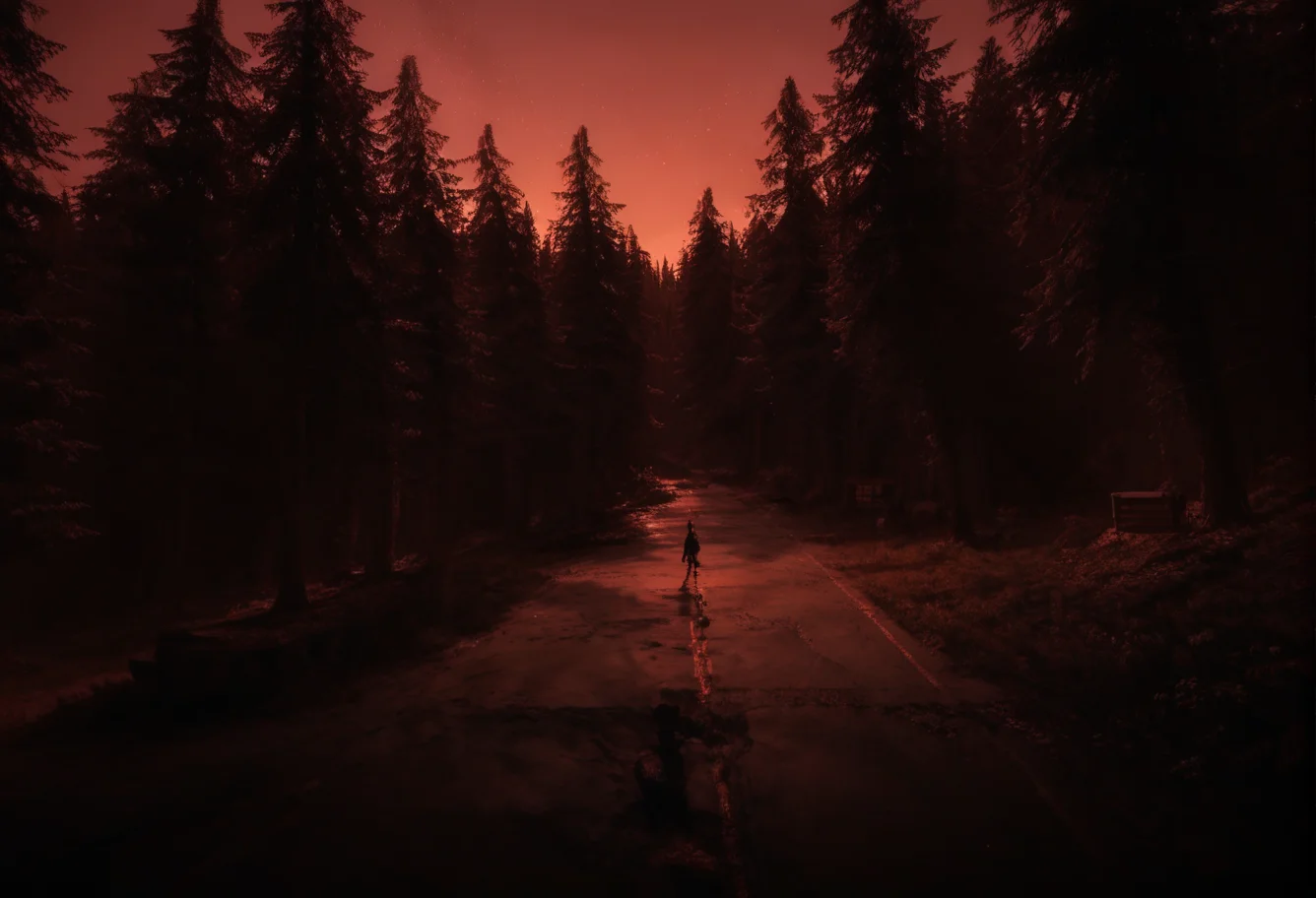,ruanyi0927,outdoors,red sky,forest,<lora:0927 Blood Forest_v1_pony:1>, score_9, score_8_up, score_7_up, score_6_up, score_9, score_8_up, score_7_up, score_6_up source_anime, blush, 1girl, seduce smile, perfect body , natural huge breasts