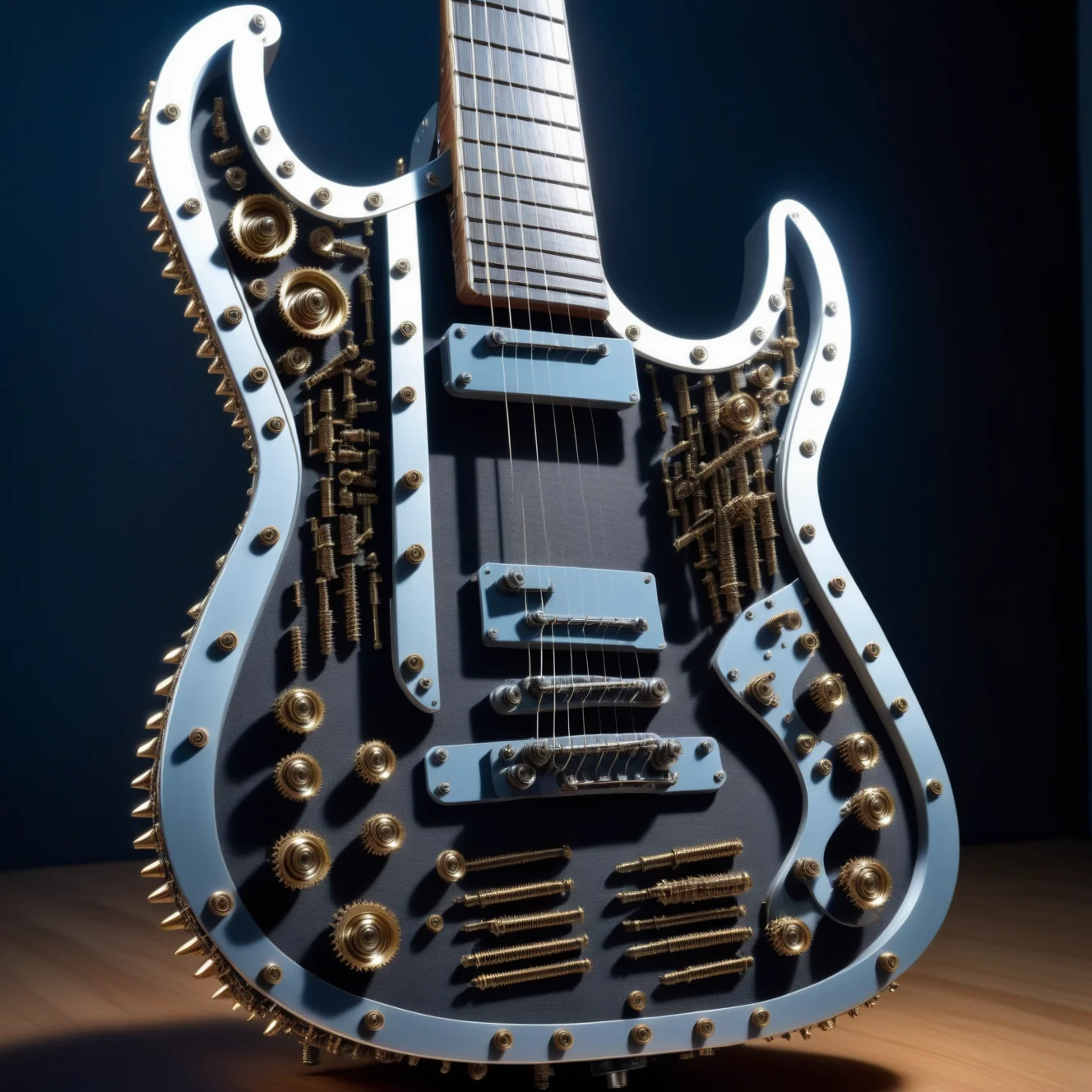 a Guitar made out of Jed-Screws, photorealistic, full of details, detailed screws, <lora:SteelScrewsStyle-000006:0.7>