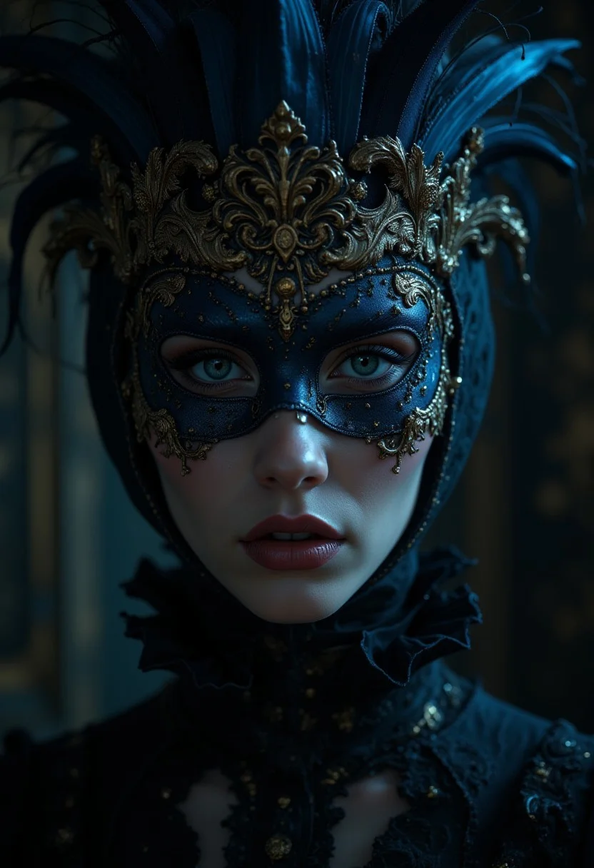 Cinematic style, Realistic, Photorealistic, Chiaroscuro, Beauty, High Quality,
Beauty, realism, chiaroscuro, cinematic quality, rays of light, play of shadow and light, Abstract lighting effects, Victorian style. Gothic girl in a masquerade mask in the Baroque style, with gold and indigo decorative details, rough style