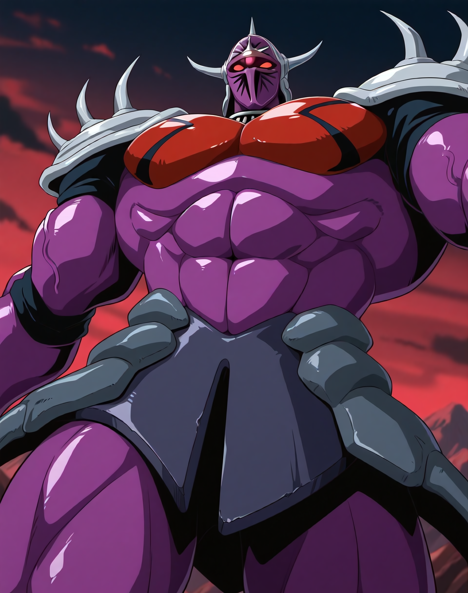 <lora:Lanacuras_(Shinzo)_(Illustrious)_(AD):1> Lanacuras, muscular, Shinzo, 
exterior, vivid anime dark sky with black clouds, mountains, nature, end of the world background, red and green clouds in the sky, fighting, 
dynamic action, dutch angle, cowboy shot, detailed face, detailed eyes, glowing red eyes, 
hyper muscular, end boss, large wide rounded protruding pecs, bulging muscles, large rounded muscular shoulders, large biceps, large thighs, abs, red pecs, perfect hands, peak physical conditioning, pinnacle of manly perfection, perfect physique, veiny muscles, commanding oppressive presence, 
BREAK: very awe, aesthetically pleasing, masterpiece, best quality, amazing quality, very aesthetic, perfect depth of field shot, 
BREAK: lazympos, lazypos (2),