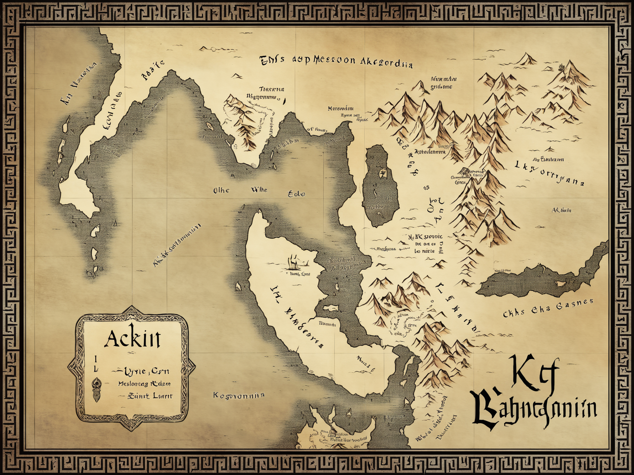 fantasy map of an ancient land, egypt, mesopotamia, akkadian, babylonian, hieroglyphics, cartouche <lora:fantasy map-heavy:0.7>