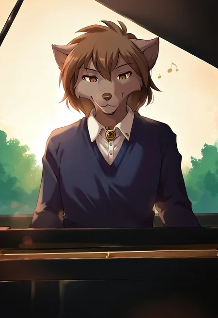score_9, score_8_up, score_7_up,score_6_up,score_5_up, source_furry
BREAK
solo, furry male anthro, (smug, seductive), white shirt with collar, white trousers, gold watch (outdoors, sitting, playing instrument, piano, implied playing piano, playing piano, upper body, classroom, music, musical note, grand piano), front view
BREAK
<lora:Zen-Twokinds-SDXL-AnonTK-V1:0.85>, zen-twokinds, keidran, wolf tail, <lora:p:0.35>, playing_piano_front_view, <lora:Playing_piano_front_view:1>