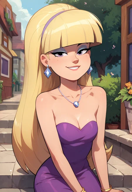 masterpiece,best quality, highly detailed, score_9, score_8_up, score_7_up, score_6_up,<lora:xl_more_art-full_v1:0.8>,
BREAK
<lora:pacificaXL:0.8>pacifica,1girl, blonde hair, dress, solo, long hair, jewelry, earrings, smile, blunt bangs, looking at viewer, bare shoulders, strapless, bangs