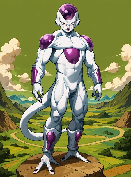 score_9, score_8_up, score_8, score_9, score_8_up, score_7_up,zPDXL2, source_anime,
friezaxl, solo, looking at viewer,1boy, tail, fontezxl, green background, standing, full body, sky,cloud,
<lora:friezaxl-000005:1> <lora:AsuraLycoXL:0.2> <lora:fontezxl2:0.5>