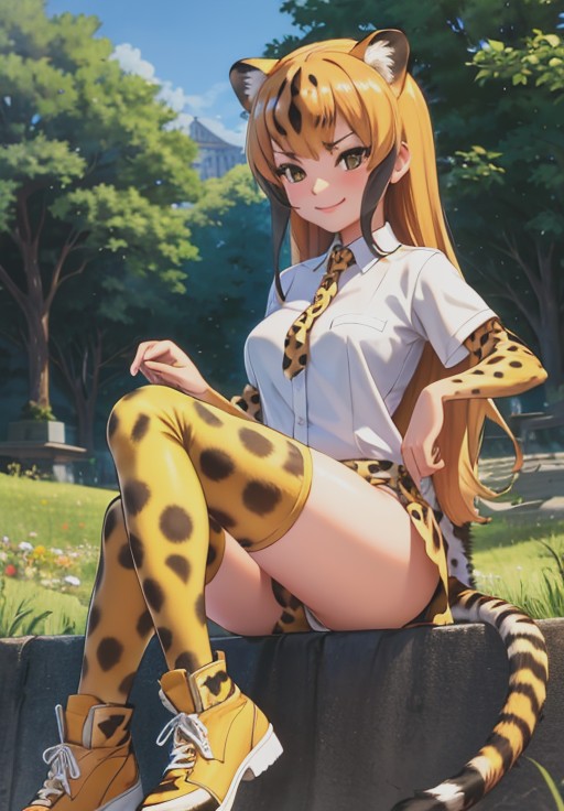 <lora:Cheetah:0.8>, Cheetah,1girl, solo, smirk, sitting,, (masterpiece, best quality, detailed:1.3), charming
