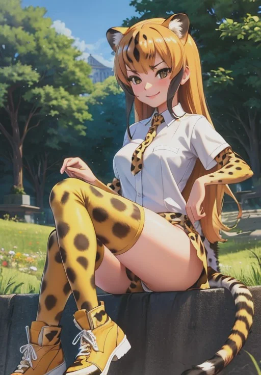 <lora:Cheetah:0.8>, Cheetah,1girl, solo, smirk, sitting,, (masterpiece, best quality, detailed:1.3), charming