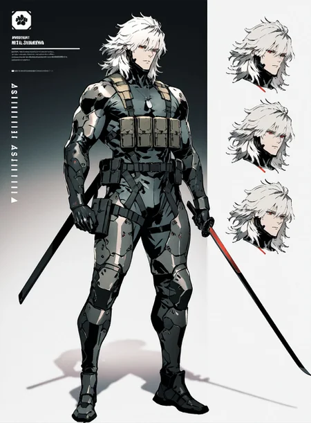 masterpiece,best quality,amazing quality,very aesthetic,absurdres,newest, huge filesize,
<lora:spo_sdxl_10ep_4k-data_lora_webui:0.5>,
<lora:add-detail-xl:1>
1boy, short hair, muscular male, holding sword, red eyes, full body,Bio-Ninja, white hair, medium hair, Setting illustration,
raiden \(metal gear\),
Machine armor,dog tags,
simple pencil sketch, spot color, <lora:Yoji:0.8> yoji_shinkawa,