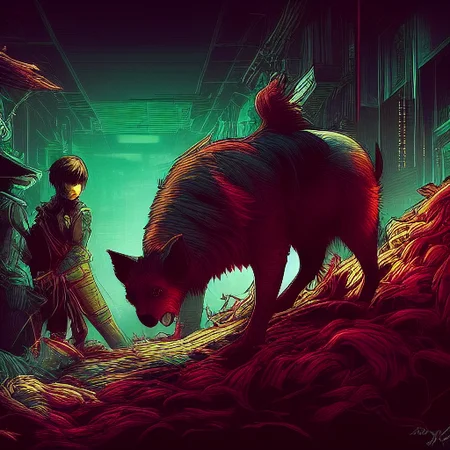 a dog, digital art, dan mumford