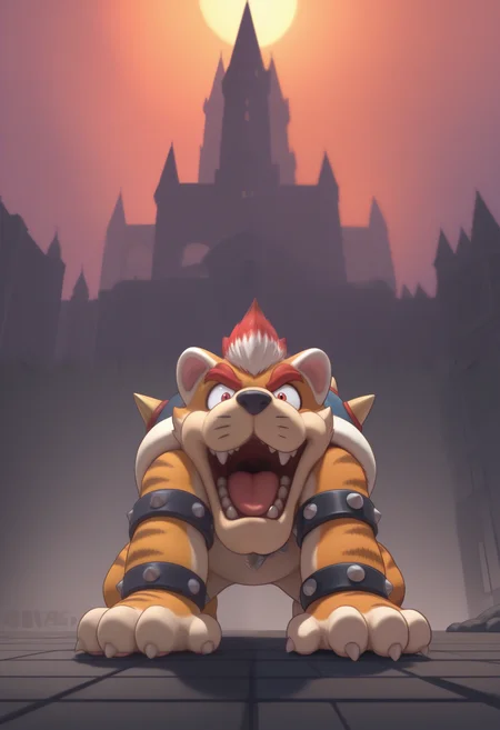 masterpiece,best quality, amazing quality, 1boy, solo, m30ws3r, furry male, chibi, cute, on fours, attack,
castle,