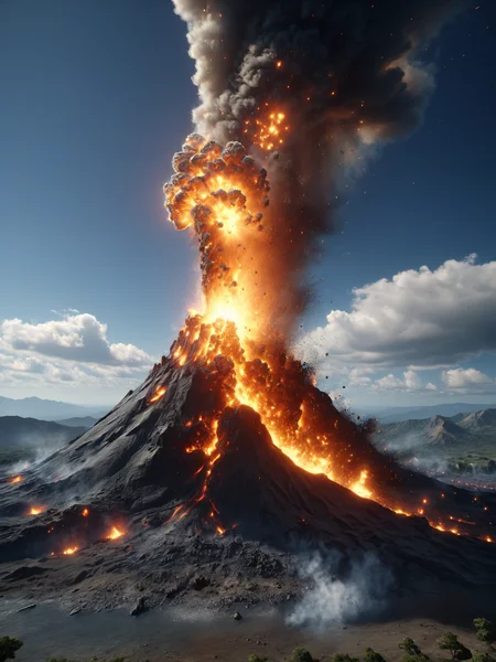 volcano erupting, mad-embr <lora:Embers_Style_SDXL:0.8>, (masterpiece:1.2), best quality, (hyperdetailed, highest detailed:1.2), high resolution textures