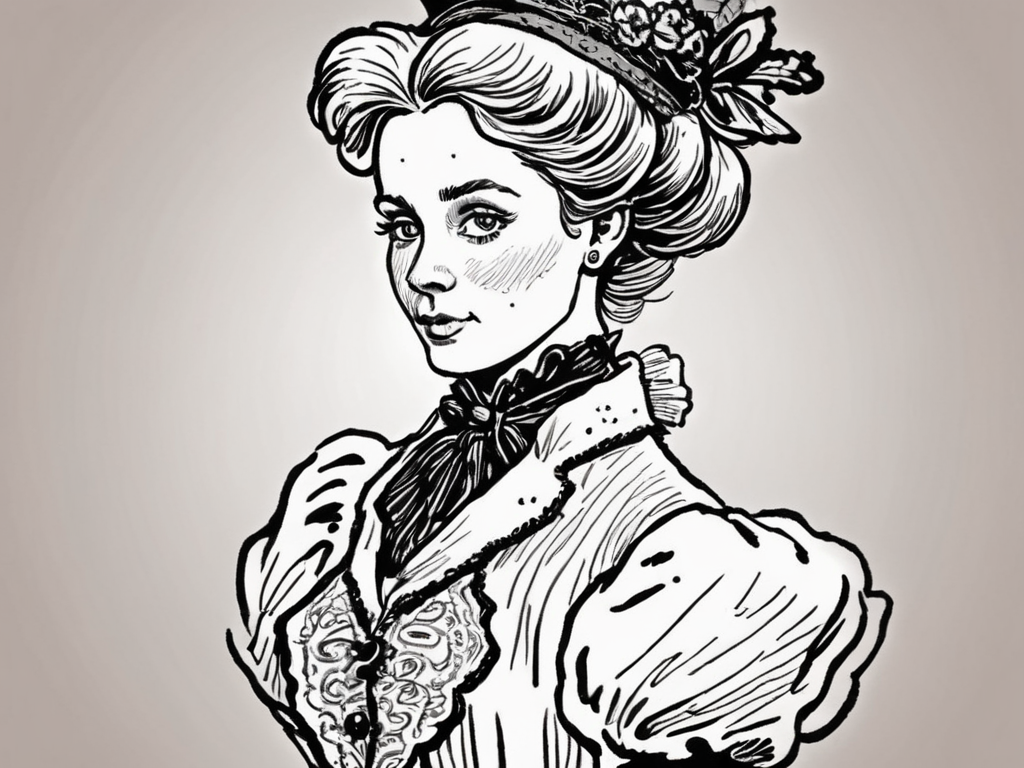 lineart, caricature, stylish Victorian girl, <lora:pen-art:0.9>