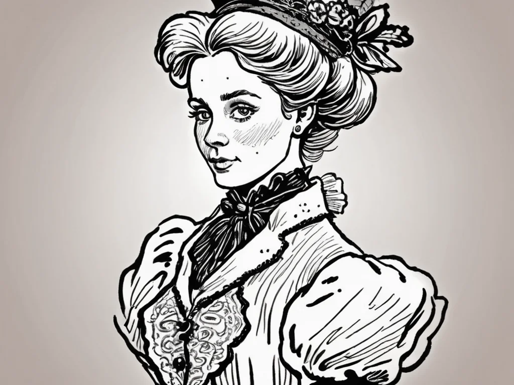 lineart, caricature, stylish Victorian girl, <lora:pen-art:0.9>