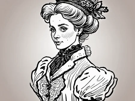 lineart, caricature, stylish Victorian girl, <lora:pen-art:0.9>