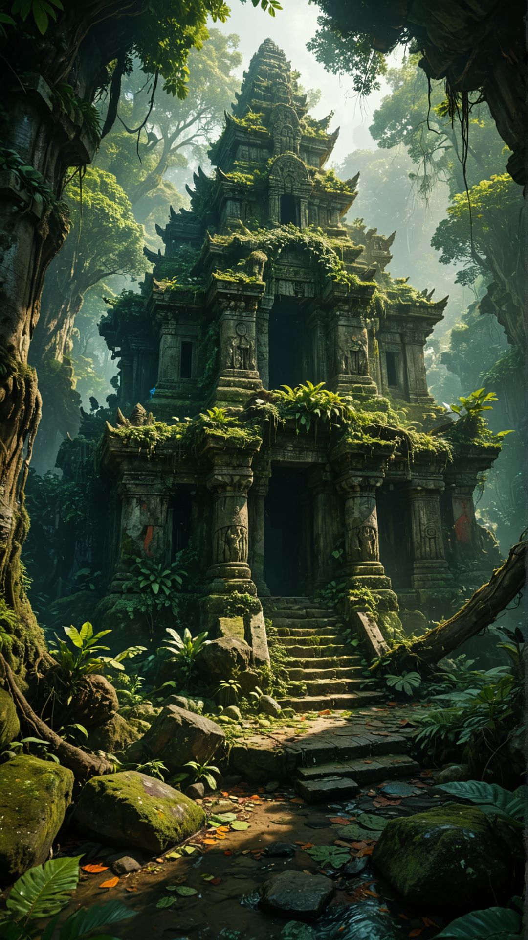 Jungle temple swallowed by nature. weird unique point of view,weird camera perspective,
creative, cinemativ, movie theme, movie artwork. 
(masterpiece, award winning artwork)
many details, extreme detailed, full of details,
<lora:WildcardX-XL-Detail-Enhancer:0.85> <lora:add-detail-xl:0.95>
<lora:MJ52:0.31>
 <lora:Painted World:0.21> painted world, colorful splashes 
<lora:ral-apoctvisn-sdxl:0.15> ral-apoctvisn
 <lora:xl_more_art-full_v1:0.185>
 <lora:RMSDXL_Darkness_Cinema:0.31> 
<lora:RMSDXL_Creative:0.26>
(prompt by @AIDigitalMediaAgency:0.01)