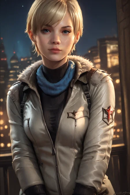 score_9, score_8_up, score_7_up, score_6_up, ((Sherry_Birkin, Sherry)), solo, jacket, ((detailed face)), portrait, drincking coffe, night, city rofftop view, <lora:Sakimi:1> <lora:Sherry_Birkin:0.8>