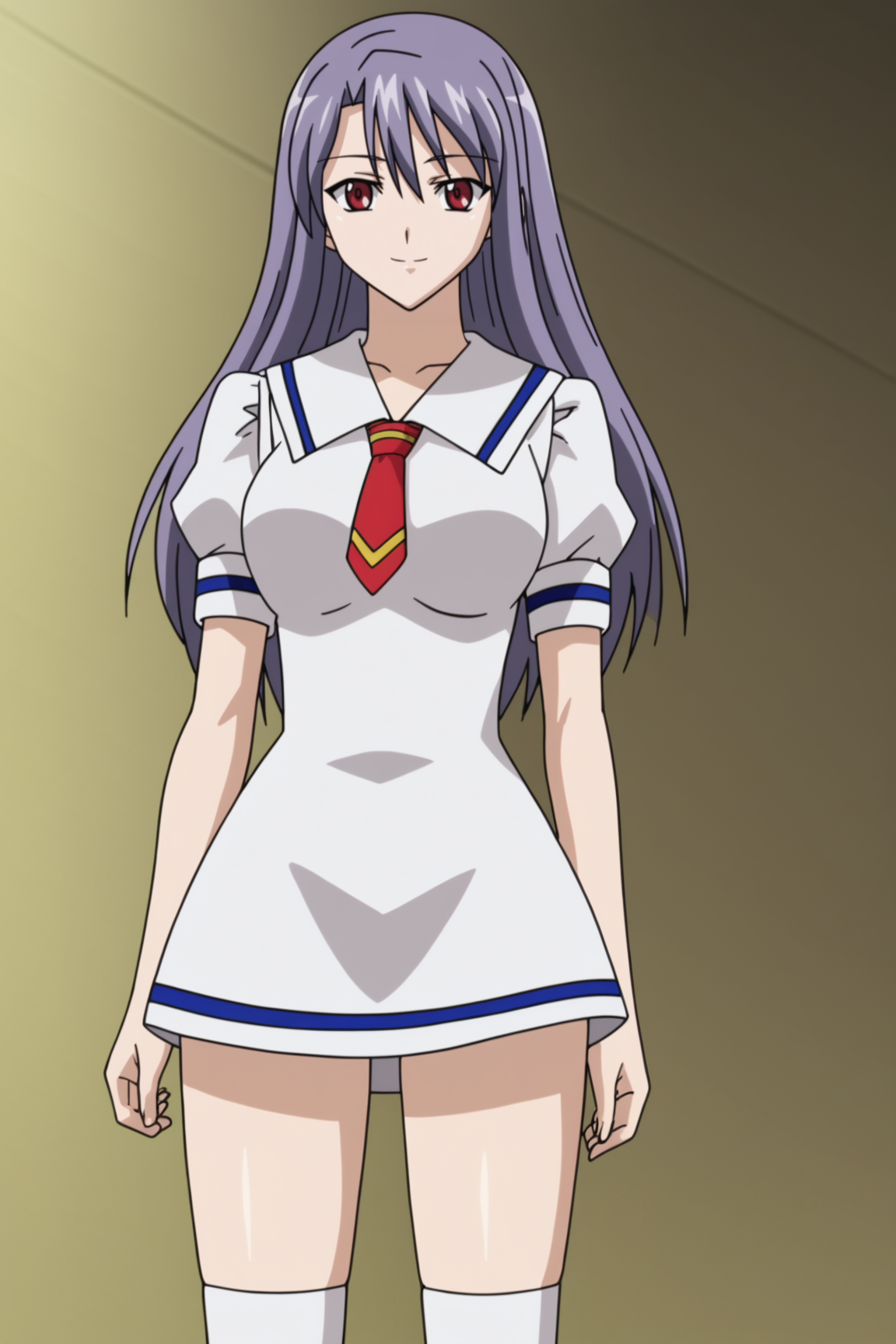 score_9, score_8_up, score_7_up, source anime, prefect lighting, very aesthetic, BREAK, anime coloring, anime screencap,
<lora:shiratori_miyu_v2-pdv6:1>, 1girl, shiratori miyu, aika zero, red eyes, purple hair, long hair,
white sailor dress, necktie, puffy short sleeves, white socks, kneehighs, 
BREAK, looking at viewer, light smile,
BREAK,