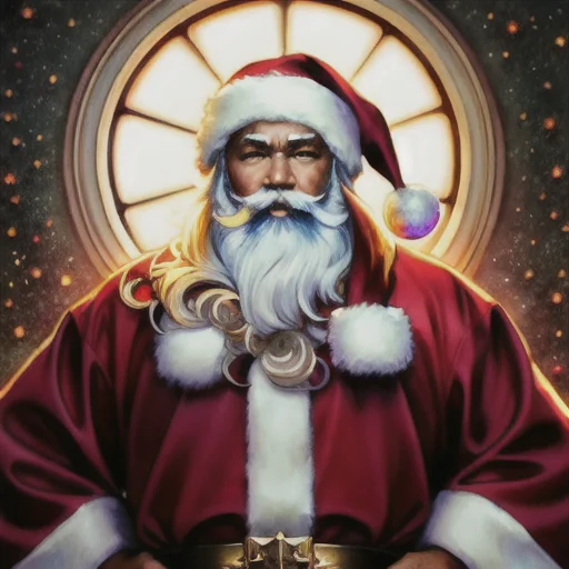 orna Perfectly-centered portrait-photograph of a real life godly santa with shining scales descending from heaven, stars, lifelike, super highly detailed, professional digital painting, artstation, concept art, Unreal Engine 5, Photorealism, HD quality, 8k resolution, cinema 4d, 3D, beautiful, cinematic, art by artgerm and greg rutkowski and alphonse mucha and loish and WLOP