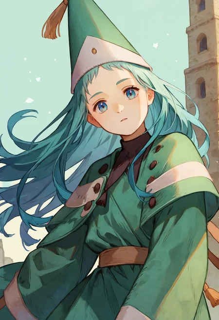 score_9, score_8_up, score_7_up, 1girl richeh aqua hair long hair, hat, green robe
<lora:witch_hat_atelier_2:1>