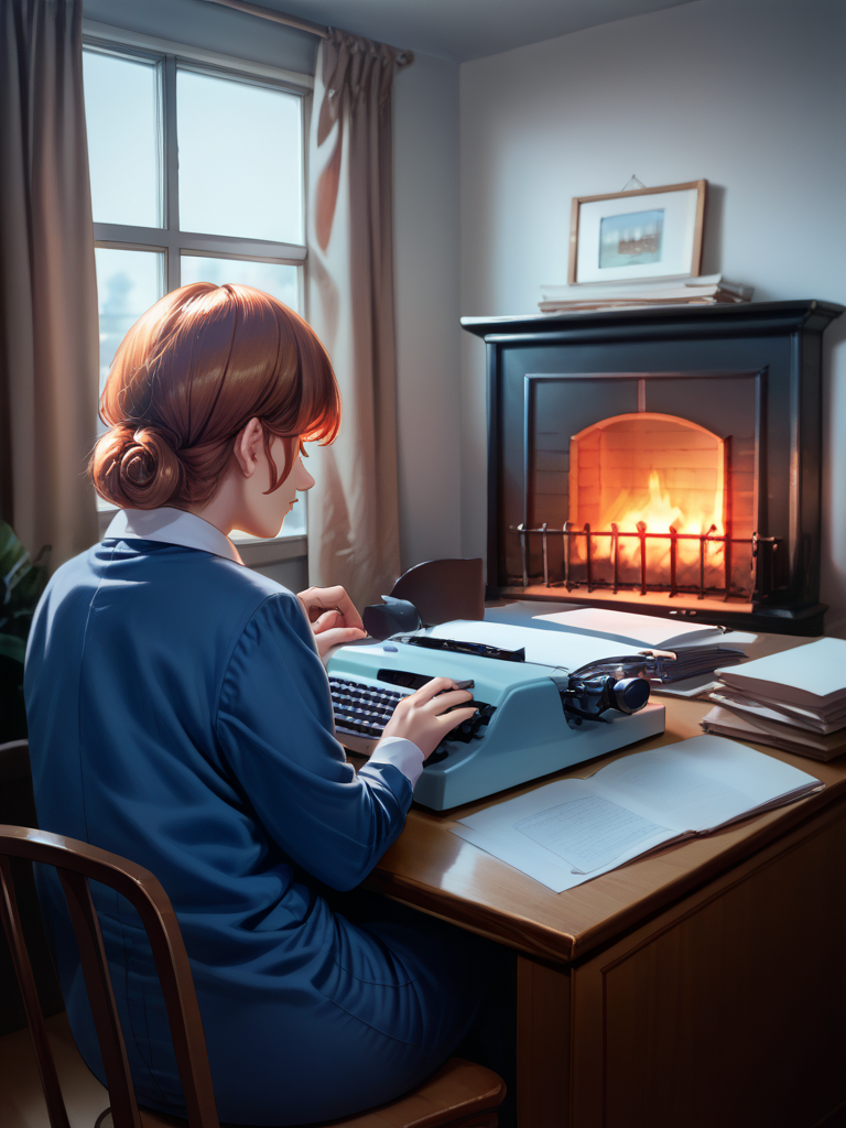 score_9, score_8_up, score_7_up, source_anime, BREAK


A cozy office, (fireplace:1.3),

oak desk and chair,

typewriter,

window, night time, stars