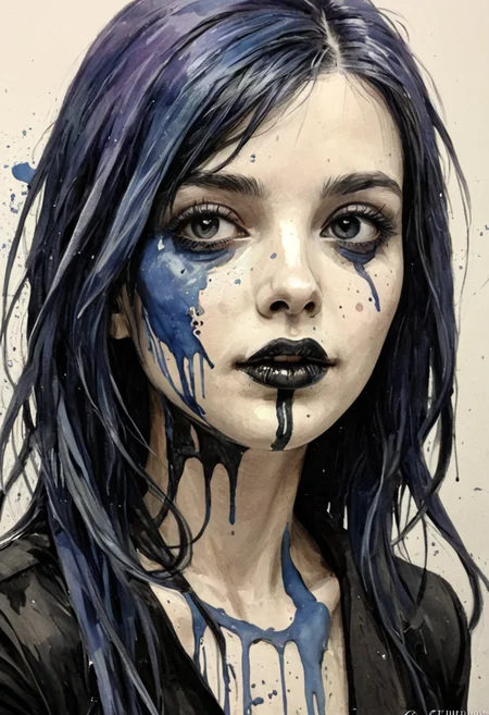 Positiv Clip L
an award-winning, ink color painting of a close-up, face of a bautiful woman,
Positive Clip G
an award-winning, ink color painting of a close-up of full face of a skinny Gothic woman that captivates the viewer. her dark eyes exude depth and penetration. The dark lips lend a mysterious sensuality to her expression. This close-up captures the intensity and captivating allure of Gothic aesthetics in a single moment,
---------