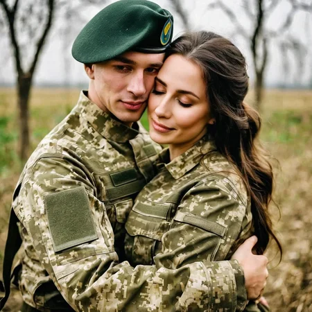 <lora:UkrLoraXL-000004:1>,a soldier wearing (ukruniform22:0.95) hugging his wife,photo of the year,high quality,masterpiece,