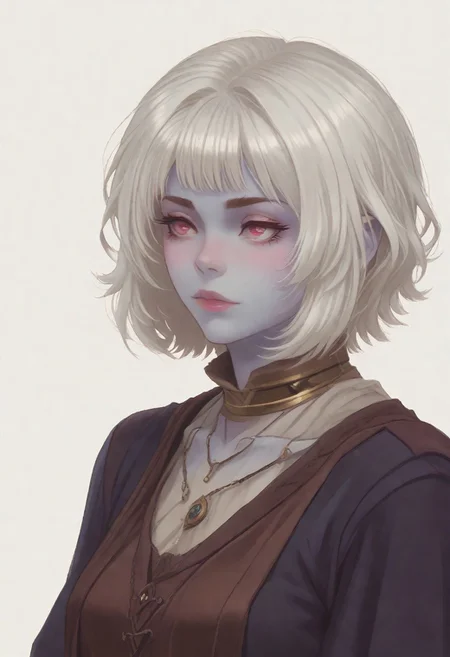 score_8_up, score_7_up, score_6_up, dnd <lora:dnd_flat:0.95> 1girl Raphtalia, portrait, blue skin <lora:Crude:0.6> (wizard clothes:1.2) , jewelry, short BOB hair, WHITE hair, PINK eyes, close up, side view.
WHITE BACKGROUND