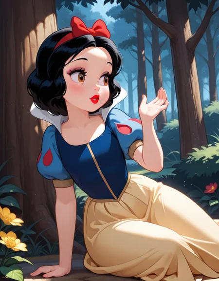 masterpiece, best quality, amazing quality, very aesthetic, absurdres, newest, detailed background, 4k, 8k, outdoors,
snowwhitexd, 1girl, solo, black hair, flower, sitting, lipstick, puffy sleeves, makeup, hair bow, bow, tree, red lips, skirt, puffy short sleeves, short sleeves, nature, forest, blue shirt
<lora:Snow_White_-_Disney_Illustrious:1>
