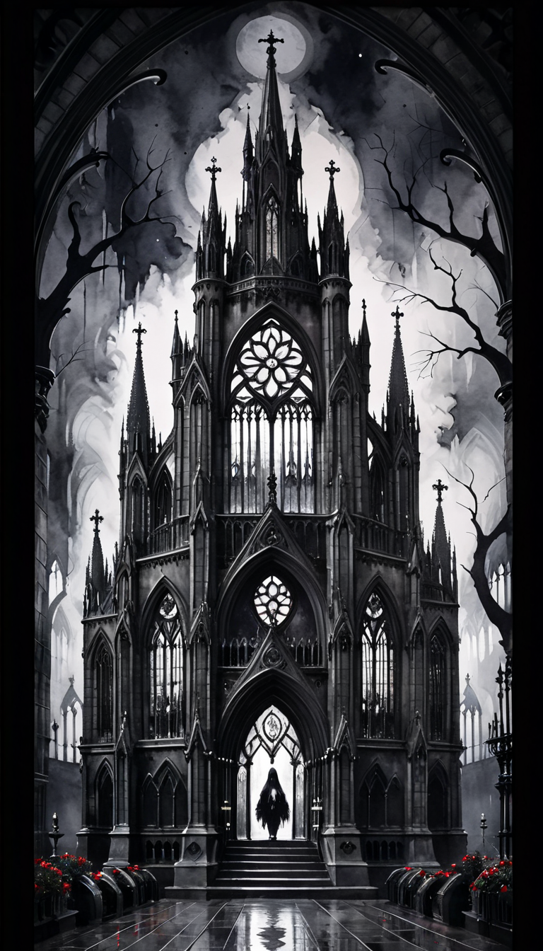 positiv Clip L:
(Create a Gothic-style artwork featuring a dark cathedral)  (Cute and fluffy anime style)     ,   
positiv Clip G:
watercolor painting  . vibrant, beautiful, painterly, detailed, textural, artistic, Ink Dripping Drawing, ink drawing, dripping ink, Japanese Ink Drawing, ink drawing, inkwash, Japanese Ink Drawing (Create a Gothic-style artwork featuring a dark cathedral)  (Cute and fluffy anime style)     ,