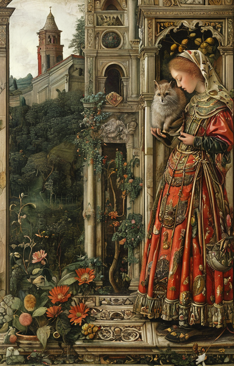 masterpiece,best quality,<lora:tbh167-sdxl:1>,illustration,style of Carlo Crivelli, animals