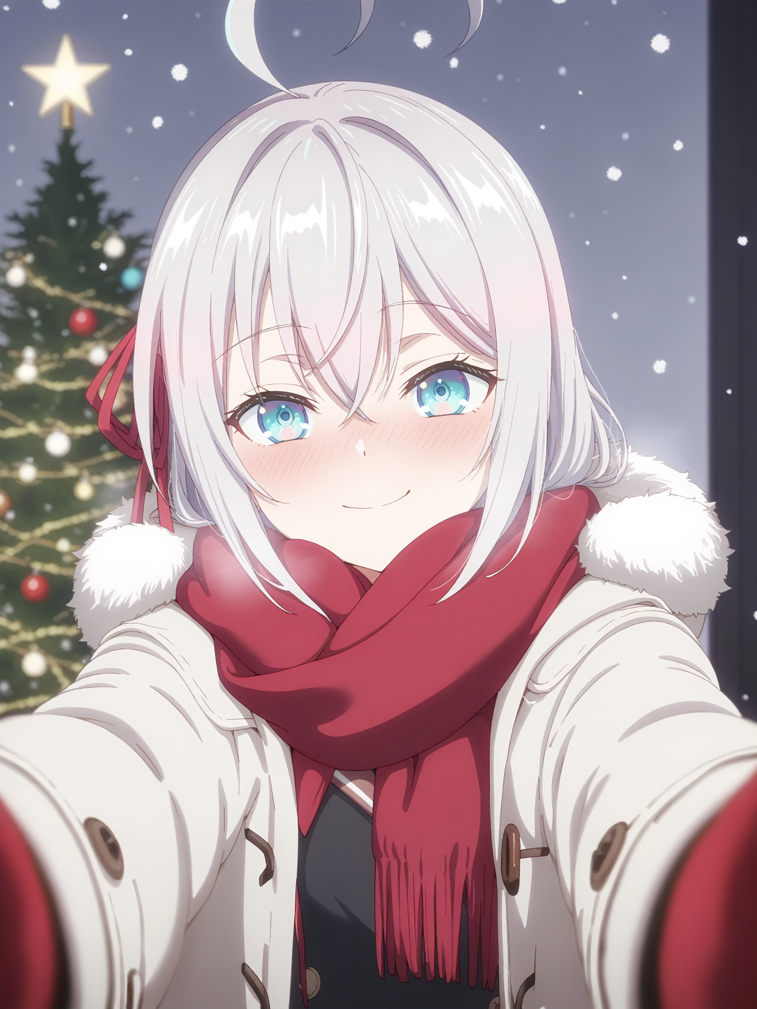 highres,hi res,best quality,masterpiece,intricate details,absurdres,4k,anime screencap,anime coloring,
dynamic pose,sexually suggestive,
TRexStudio,anime screencap,score_9,score_8_up,score_7_up,source_anime BREAK best quality,((masterpiece)),highly detailed,ultra-detailed,(illustration),white background:1.3,<lora:Alya_v2:0.9>,alya,1girl,solo,blue eyes,long silver hair,ahoge,red hair bow,
pov cheek warming,pov cheek warming (meme),winter gloves,duffel coat,fur-trimmed scarf,winter clothes,red mittens,meme,winter coat,red scarf,fur-trimmed coat,reaching towards viewer,reaching,mittens,fur-trimmed hood,white coat,open coat,scarf,coat,red gloves,snowing,pov,fur trim,depth of field,smile,blush,christmas,christmas tree,christmas lights,cowboy shot,solo,