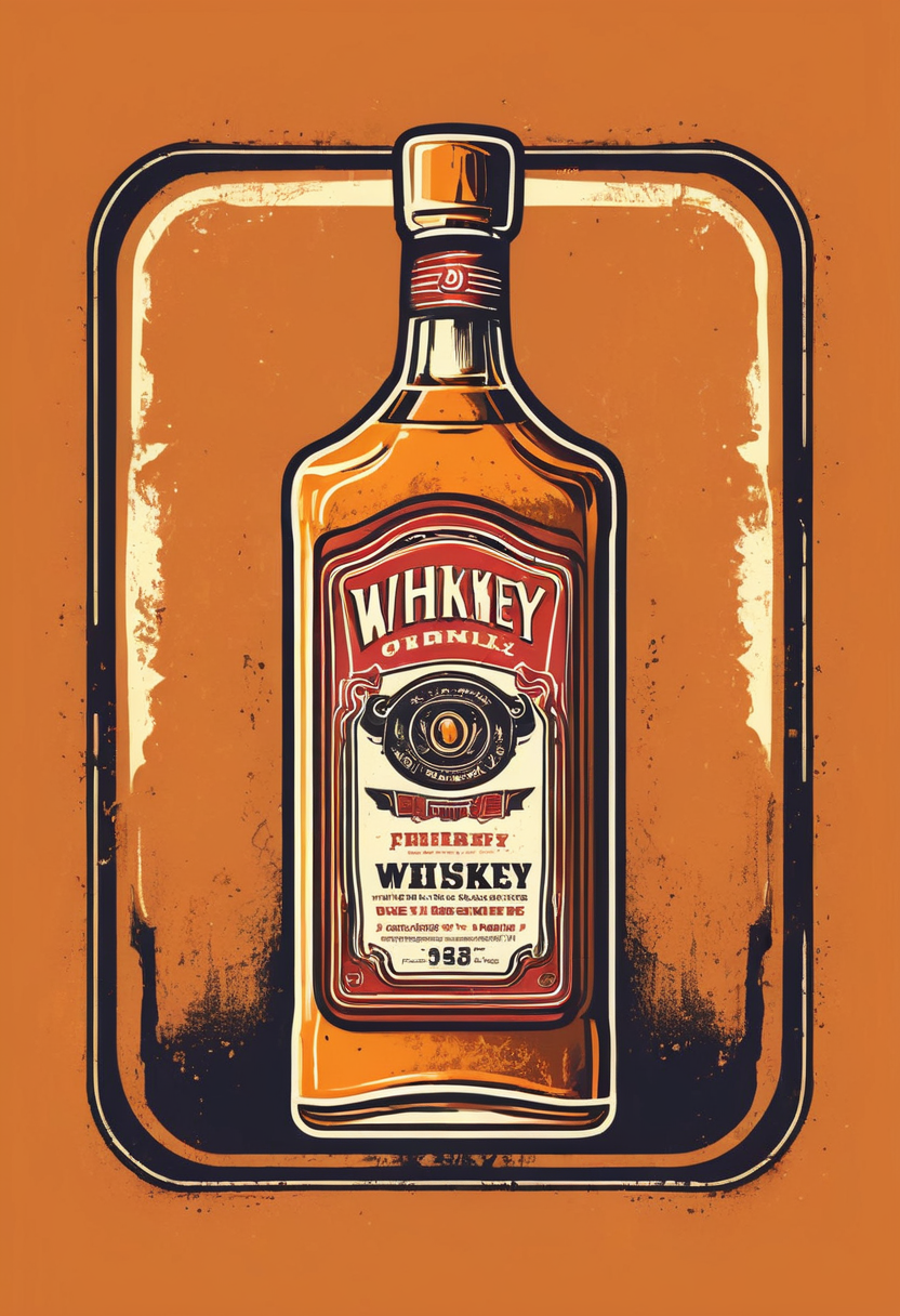 retro_tshirt, a retro bottle of whiskey, flat, frame,( square:1.1), (white outline:1.2) <lora:retro_tshirt:1>