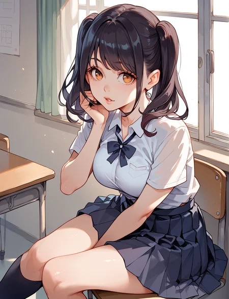 score_9, score_8_up, score_7_up, score_6_up,  mizuki_kana <lora:maimu-maimu_style:1>, black hair, school uniform